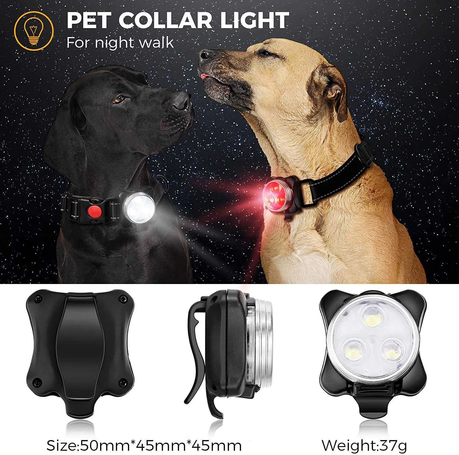 Mascota Perro Led Lámpara de luz Etiqueta Led Collar de perro Luz colgante  Resplandor Noche Seguridad Led Perros Linterna para collar Arnés Correa