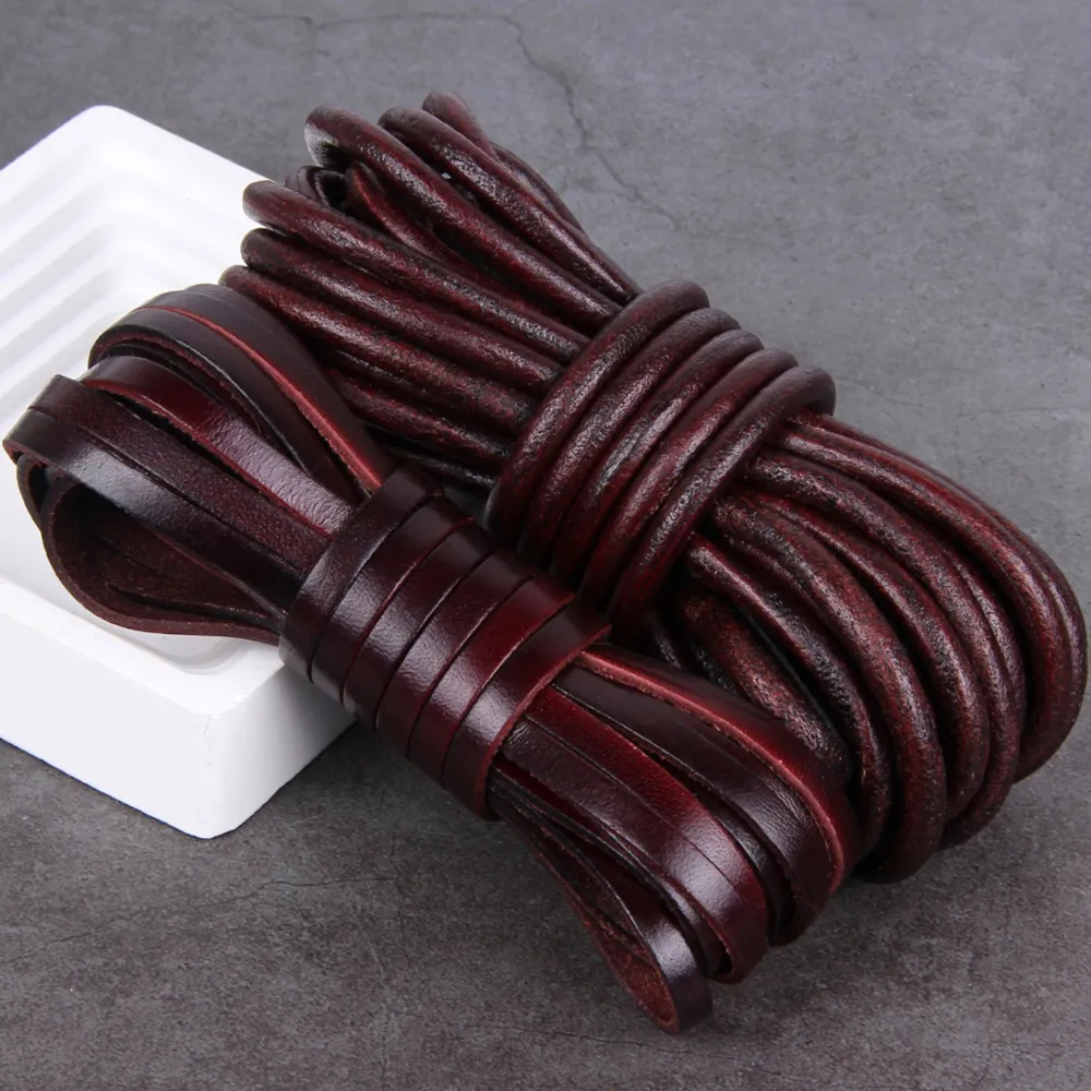Premium Cow Leather Cord For DIY Jewelry Making Vintage Flat Round