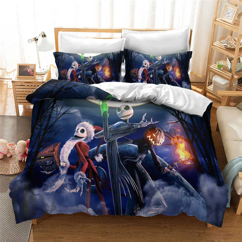 New Nightmare Before Christmas Duvet Cover with Cover Bed Set and Sally 3D Skull Christmas Bedding Set Bedroom Decor L230704