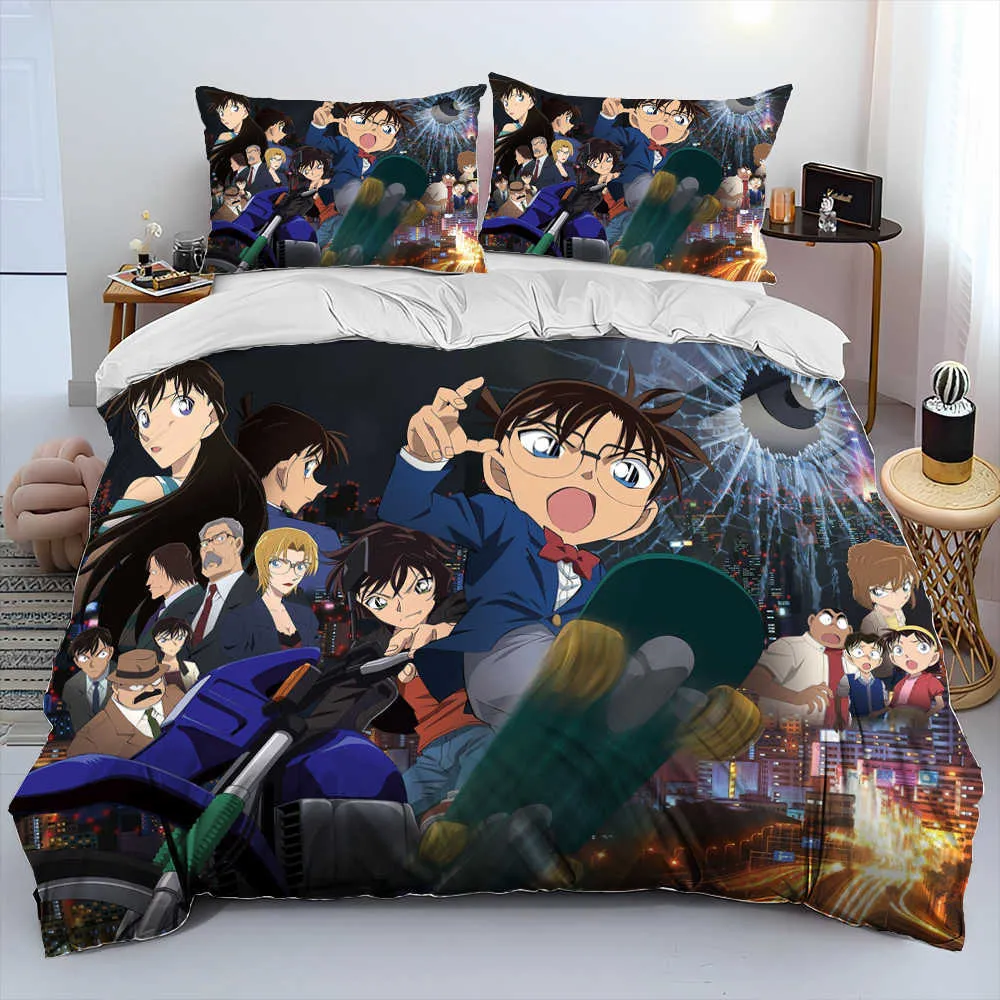 Detective Conan Cartoon Anime Comforter Bedding Set Duvet Cover Bed Set Quilt Cover case King Queen Size Bedding Set Kids L230704