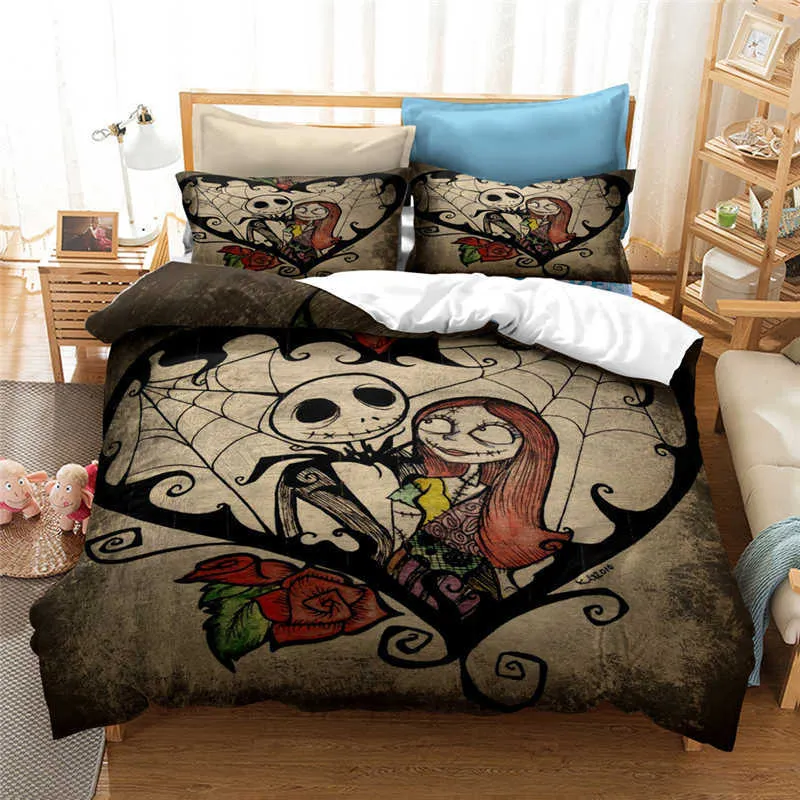 New Nightmare Before Christmas Duvet Cover with Cover Bed Set and Sally 3D Skull Christmas Bedding Set Bedroom Decor L230704