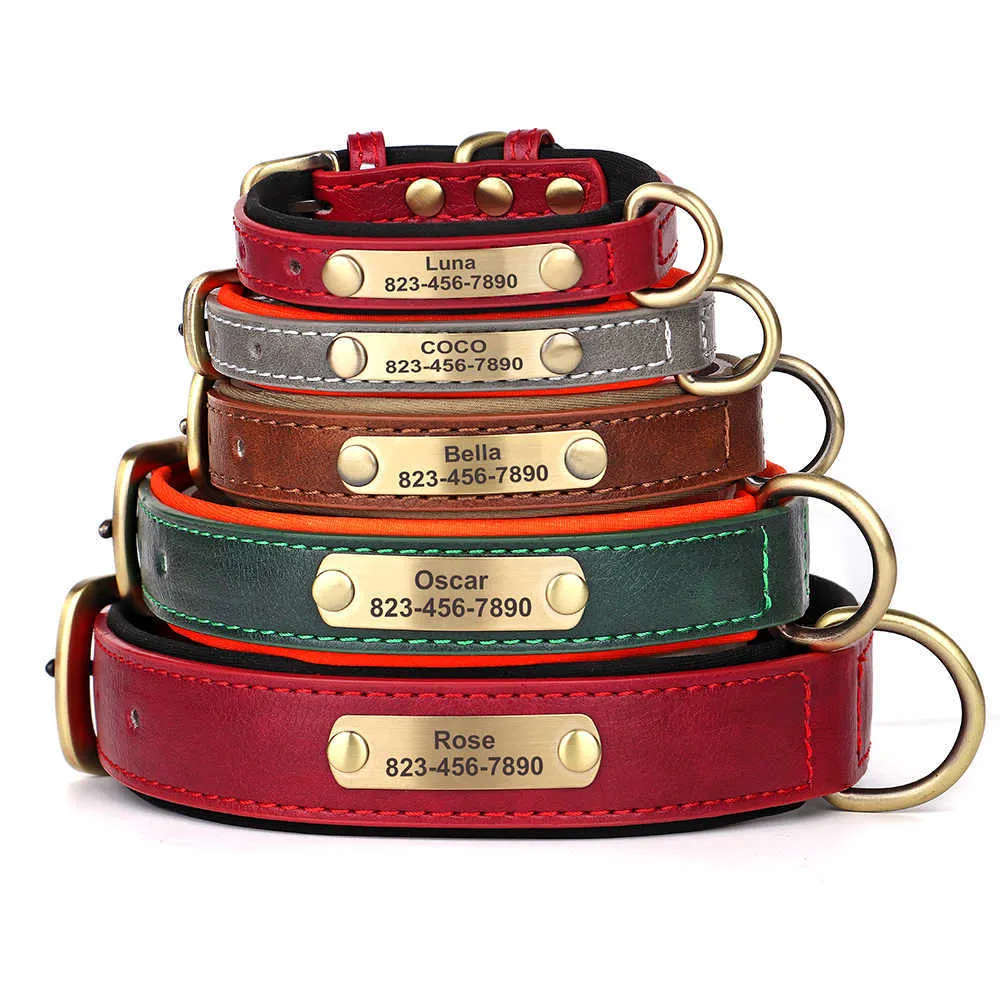 Collier Personnalis&eacute; Grav&eacute; Pour Chien En Cuir Petit Moyen Grand 5 Couleurs