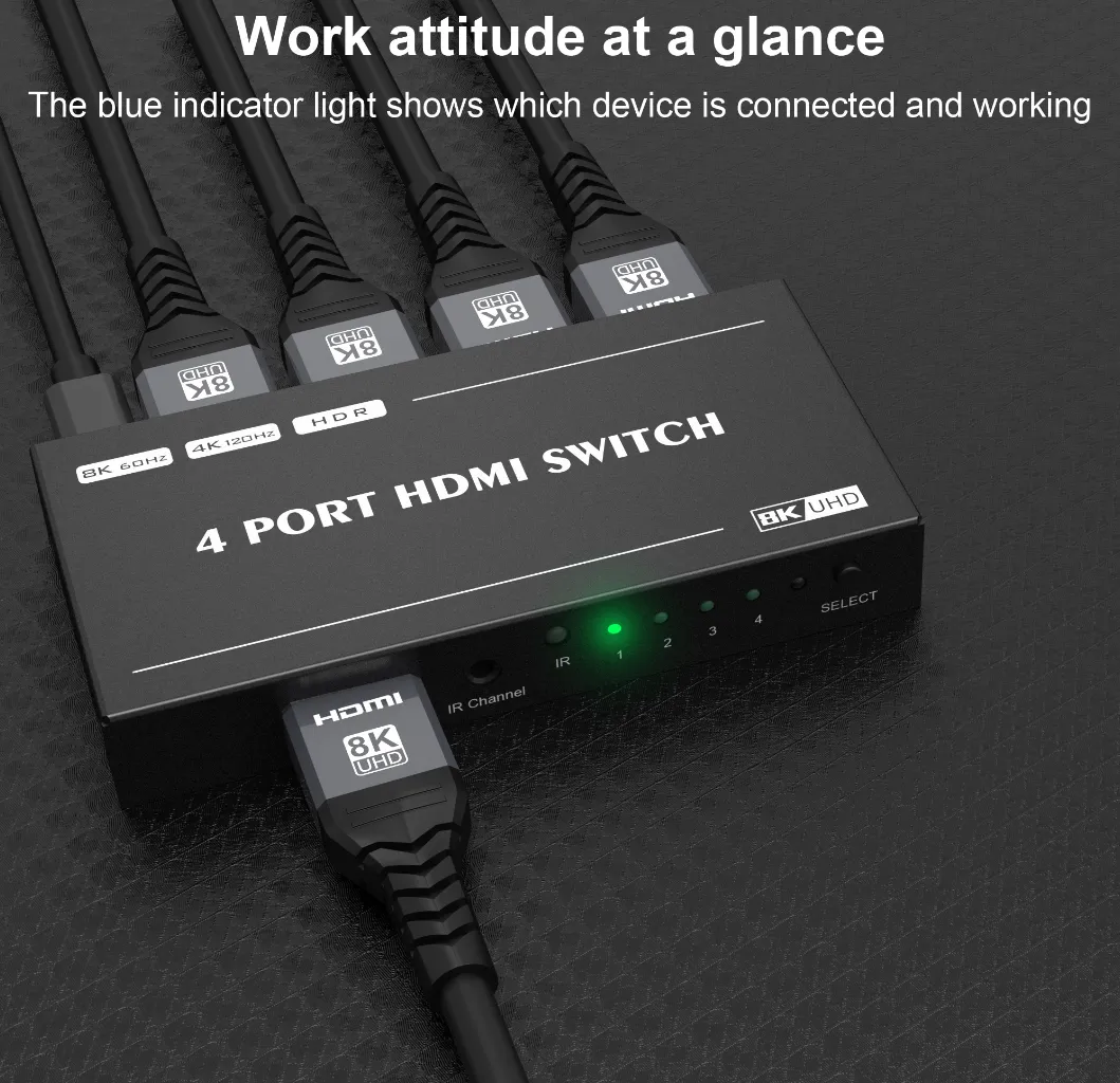 Switch HDMI 4K 60Hz, KOOFIT Multiprise HDMI Switch 3 Entrées 1 Sortie, Commutateur HDMI avec