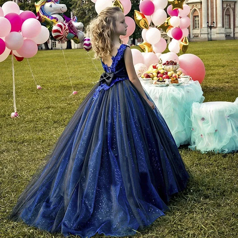 Dark navy flower girl dress discount