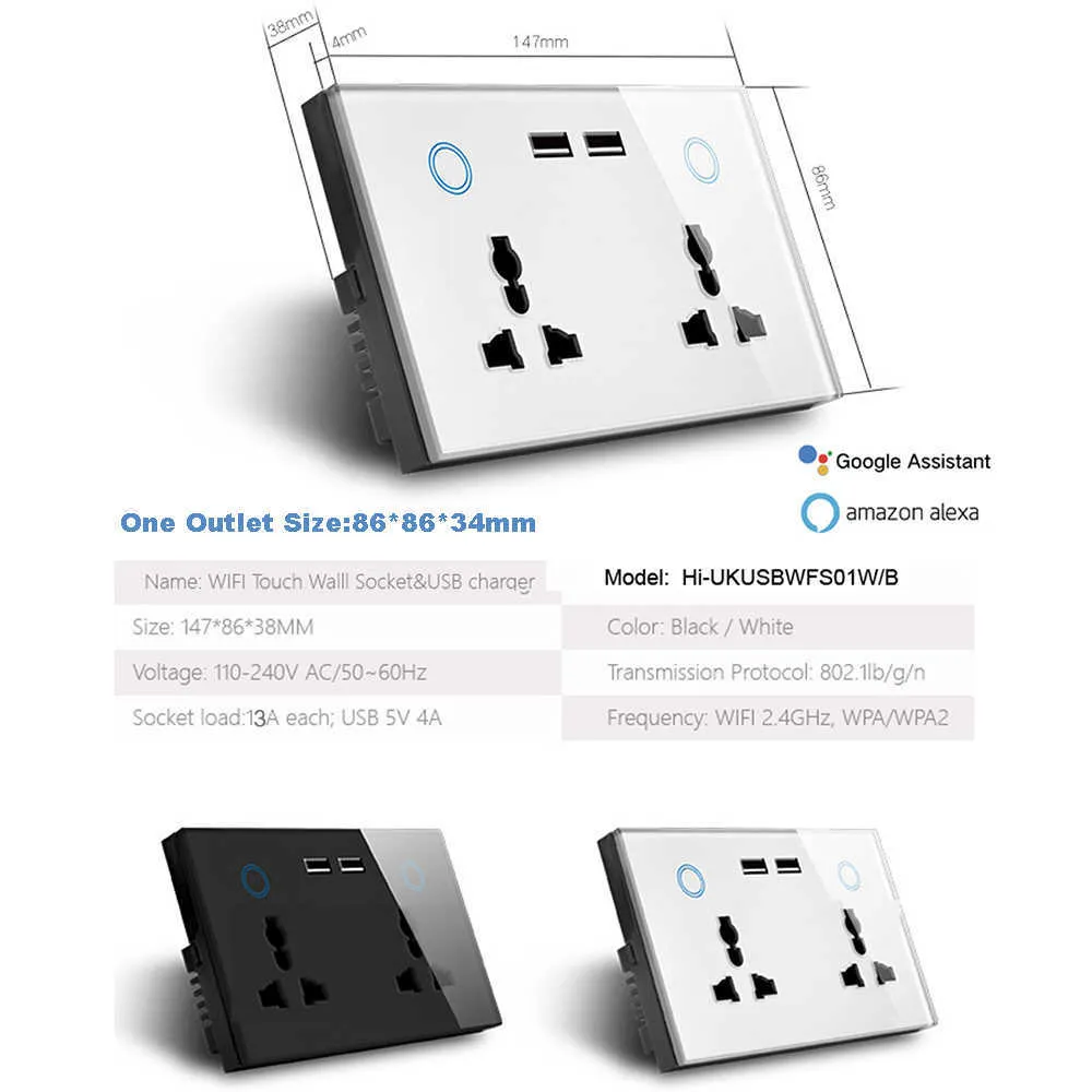 Enchufe de pared con interruptor de luz táctil tipo C con enchufes USB,  toma de corriente