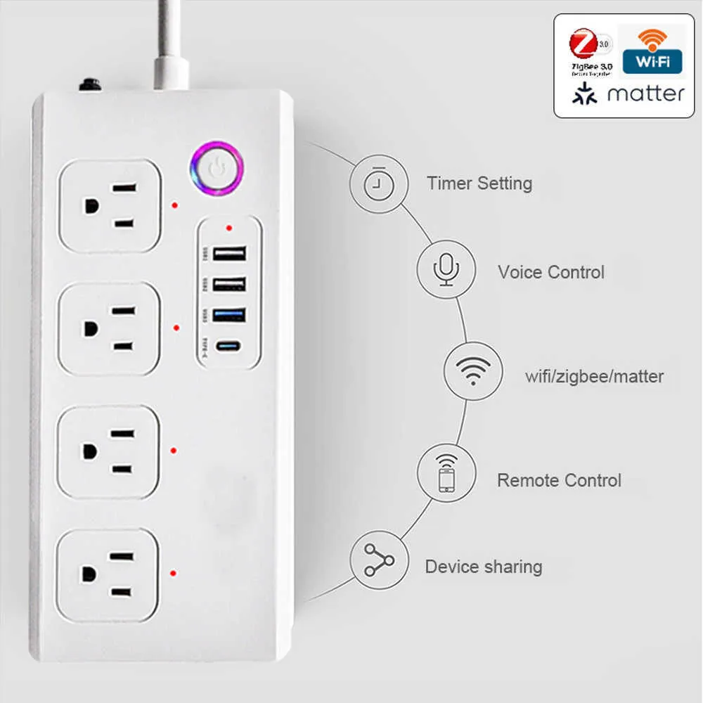 Option Wi-Fi 2-Tuya Smart Home Zigbee 3.0 Multiprise avec Port USB, Prise  Intelligente WiFi Standard US, Comm