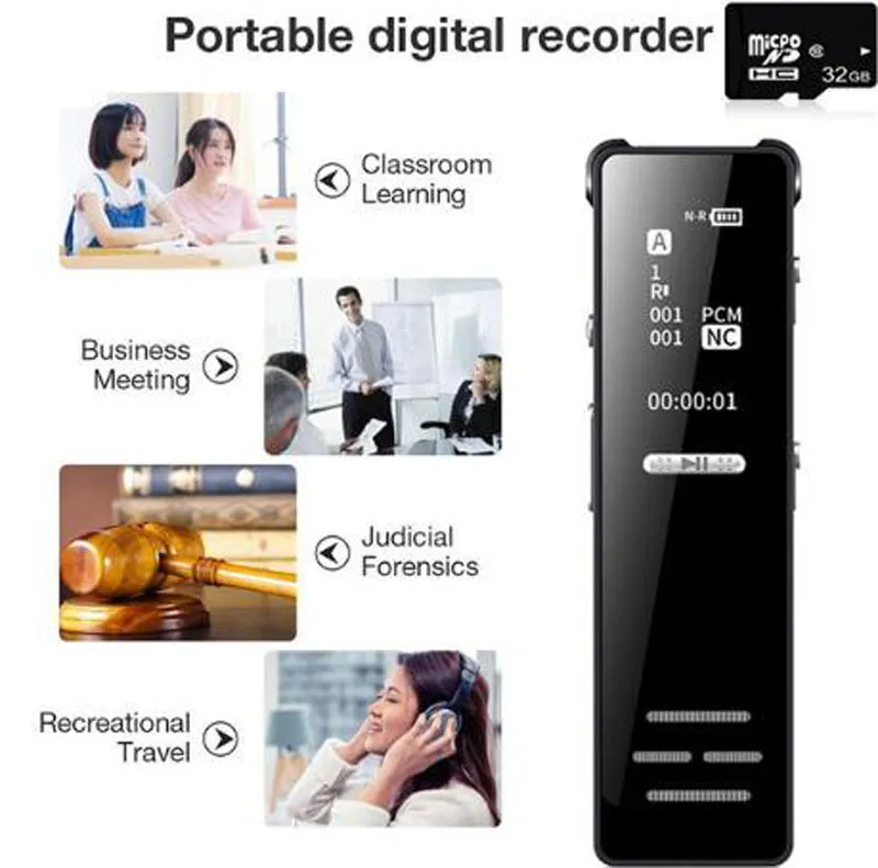 Professional 32GB Digital Voice Recorder Multifunctional Mini Audio Recording Pen Flash Drive Disk Pen MP3 Player USB Dictaphone Device For Meeting Class