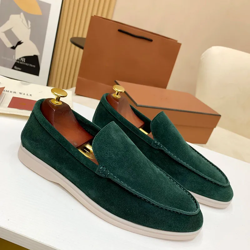 Summer charm embellishment Walk suede Slip-on shoe beige leather casual flat shoes Women's luxury designer flat shoes dress shoes factory shoes