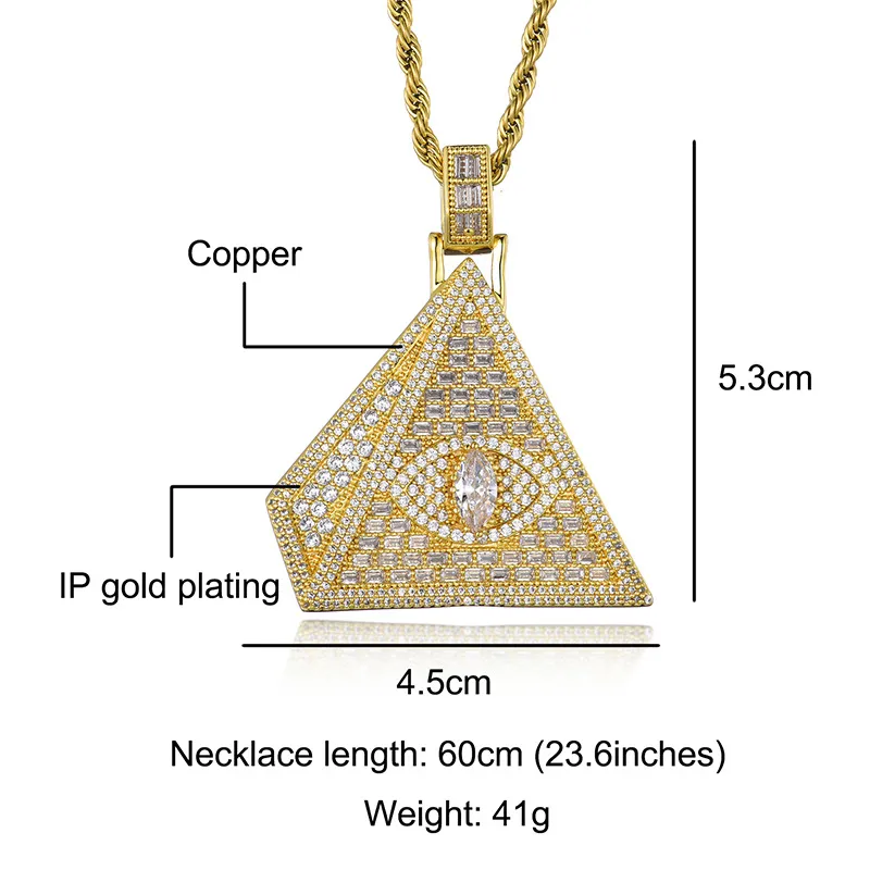 Moissanite Jewelry Pendant Brass Evil Pyramid Eye Ice From