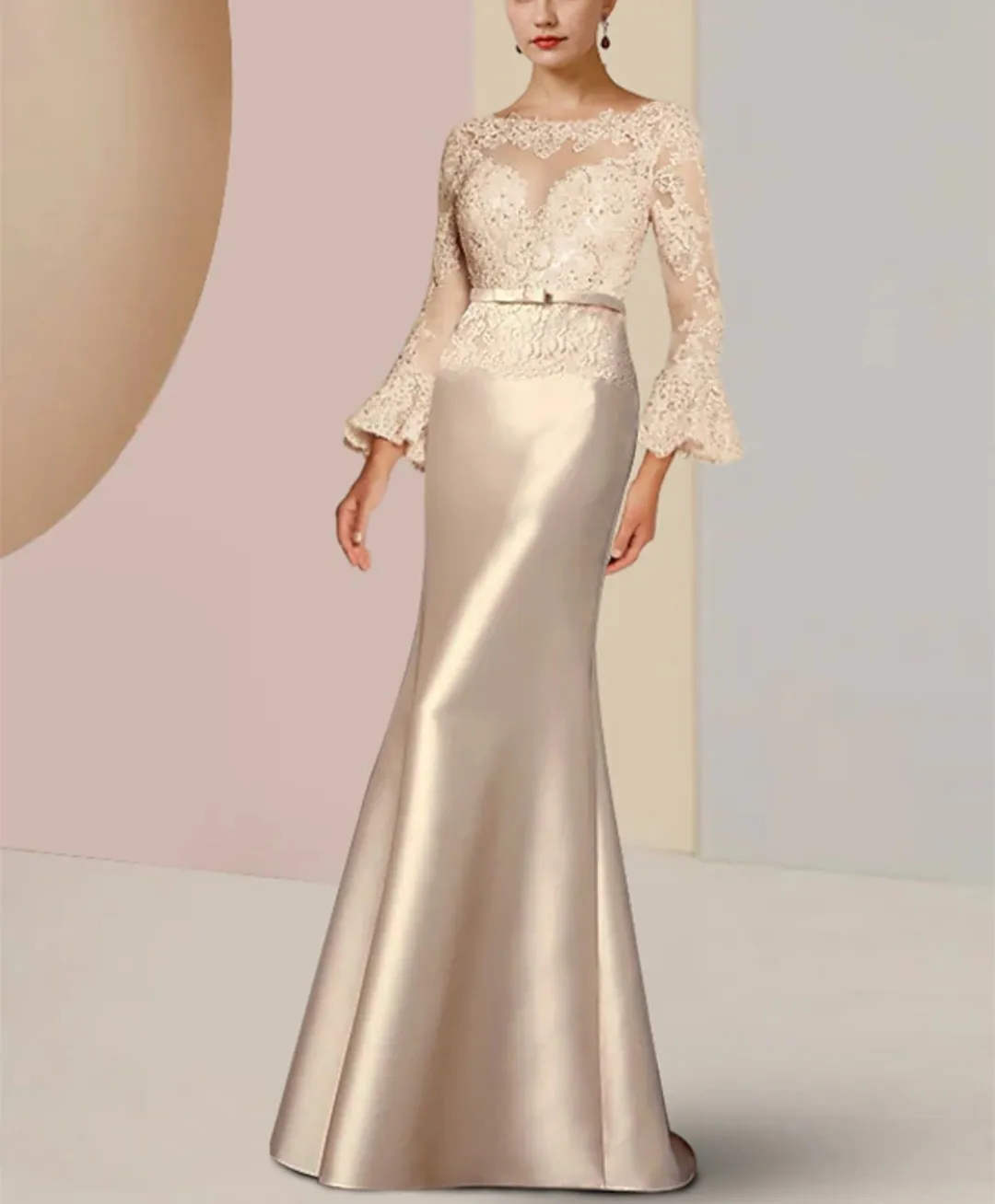 sachin and babi light blue dress Champagne Beaded Off-Shoulder Mermaid Gown 48137 main image 1