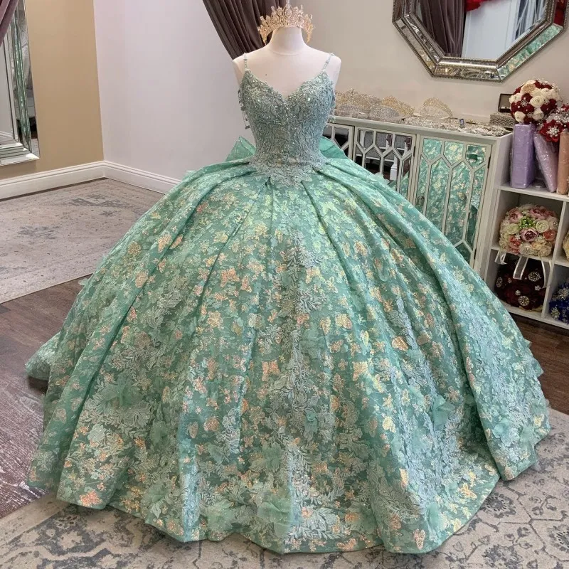 Sage Green Spaghetti Strap Quinceanera Dress with Crystal Appliques and  Beading Ball Gown for Girls from Dhgate Quinceanera Dresses - price 310.68
