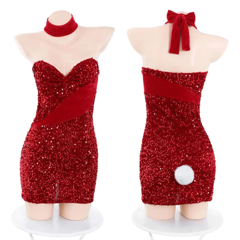 strapless open back dress #87 Red Sequin Jersey Tshirt Dress (Red/Black) main image 1