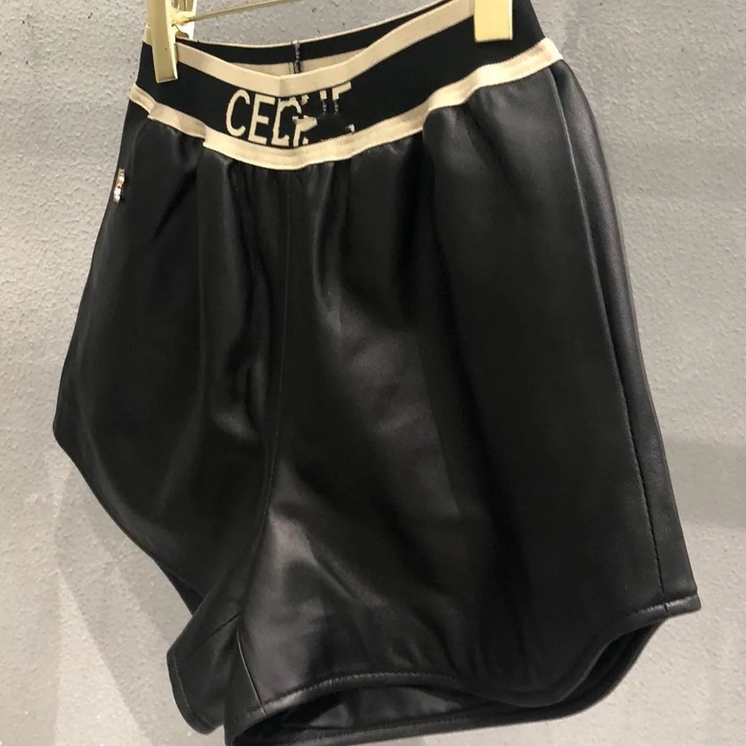 Elastic waist leather shorts new arrivals