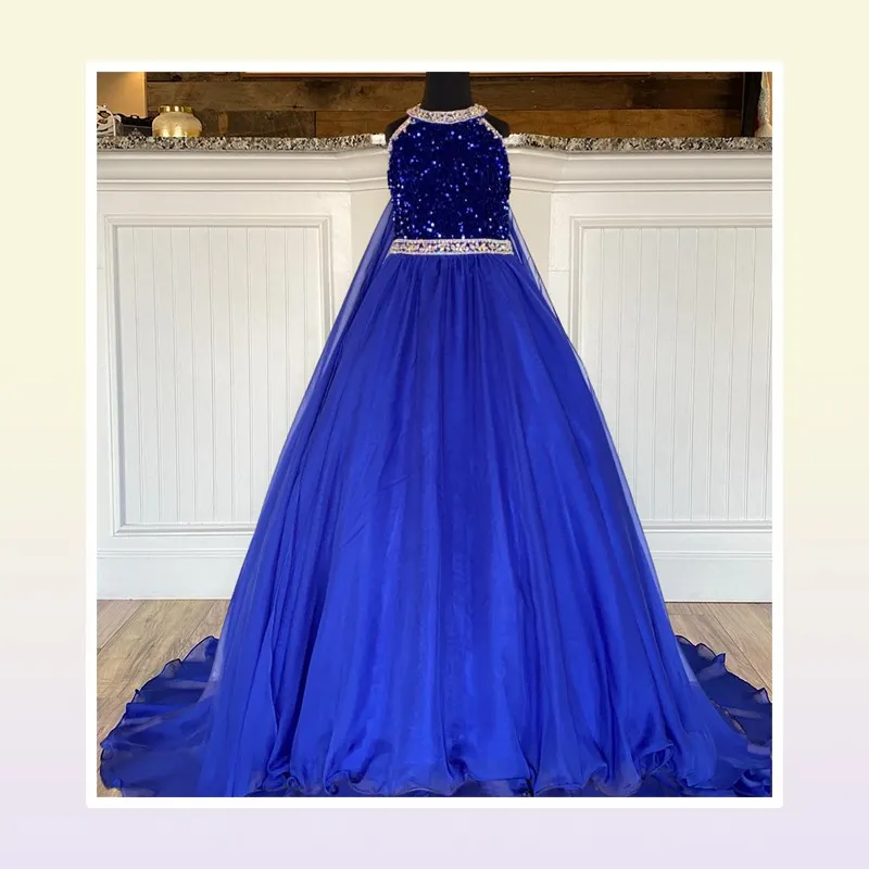 White Chiffon Ballgown With Blue Goldstone Crystal Embellishments And ...