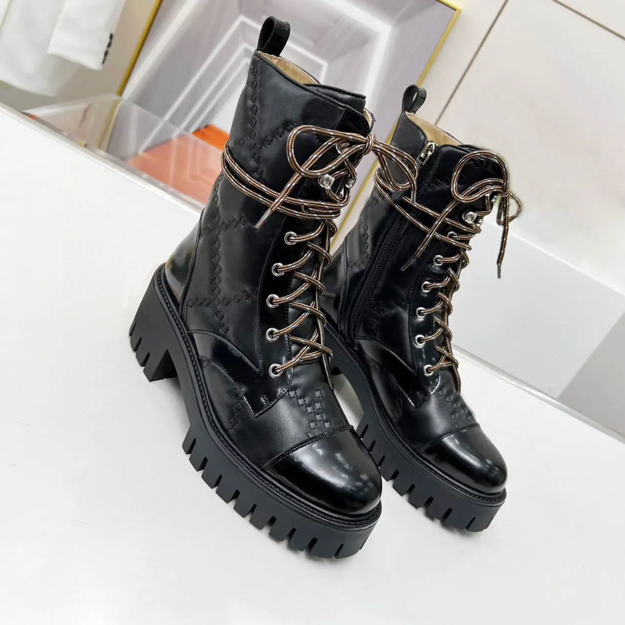 Women s Designer Martin Boots Printing Platform Work Boots Snow Boots Brown Black White Ankle Boots Winter Shoes