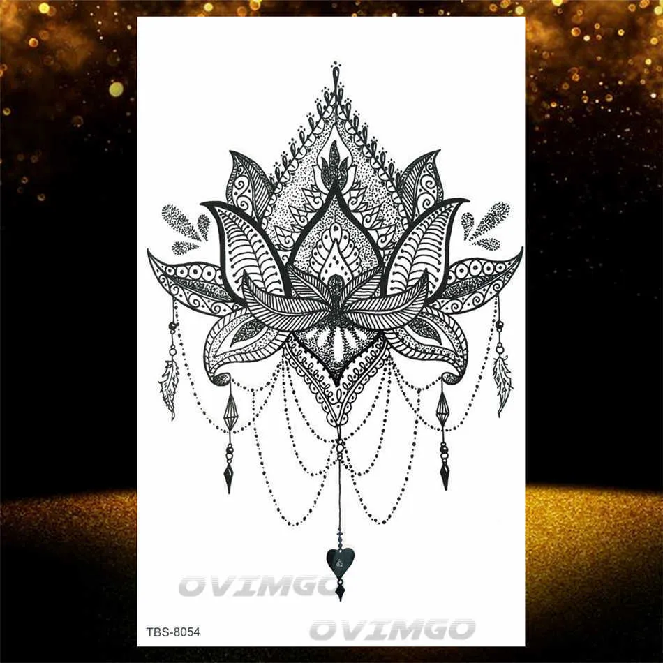Tatuagens Temporárias De Flores De Hena Black Lotus Jewelry Chain Body Art  Stickers For Women Girls De Misihan09, $26,2 | DHgate, image size:950x950