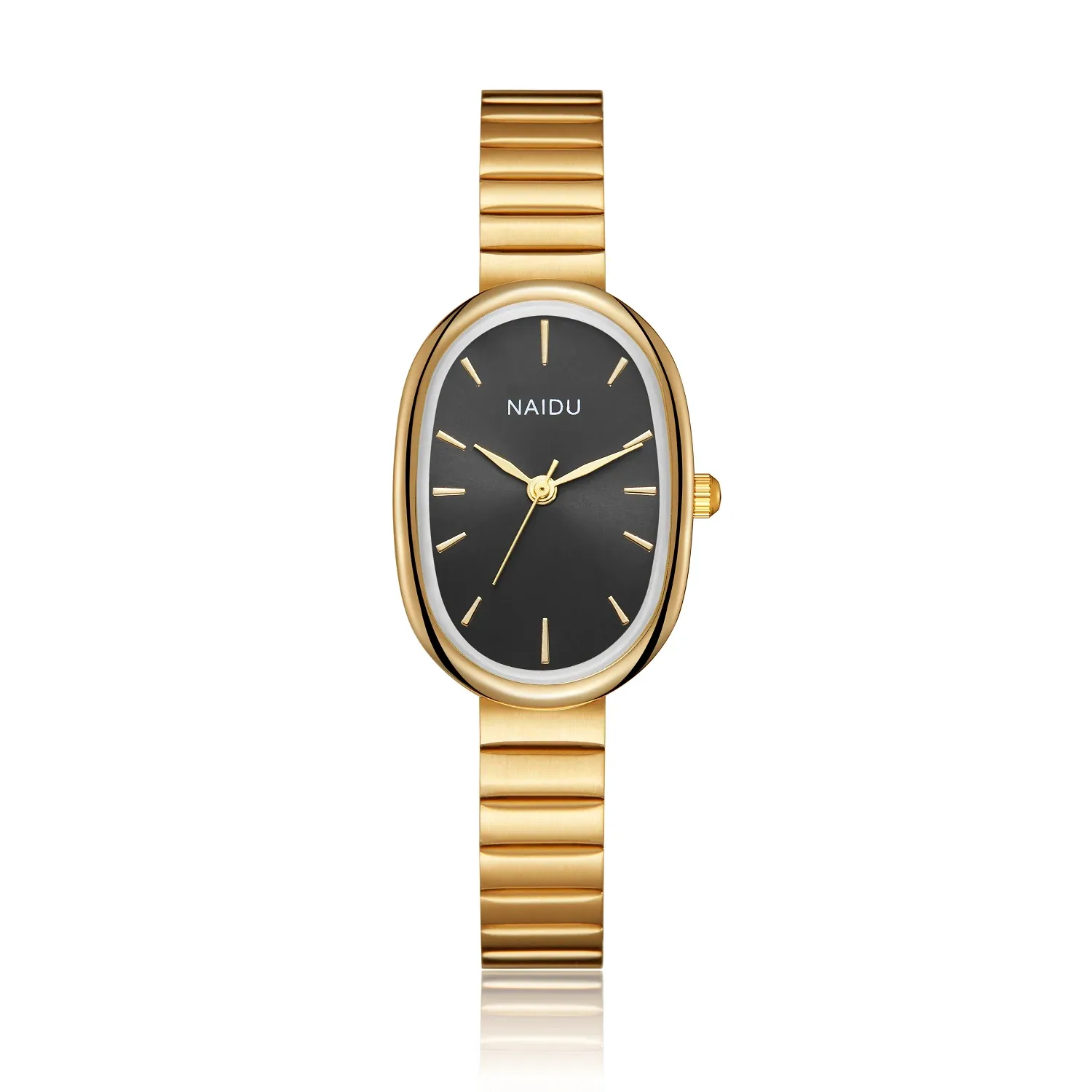Gold Oval Dial Stainless Steel Band Quartz Watch For... From  display picture 2