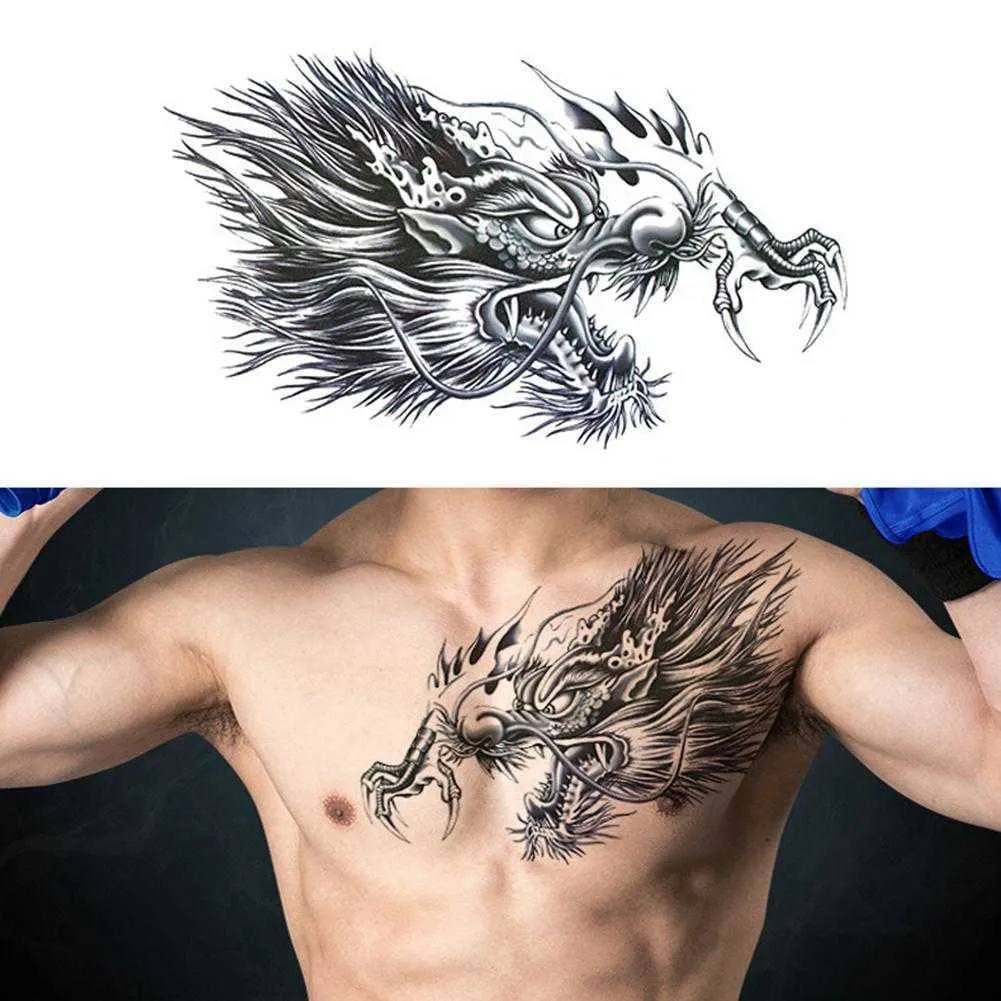 Grote Waterdichte Tijdelijke Tattoo Voor Mannen, Dragon Chest Body Tattoo  Sticker, Sexy Fake Tattoo, Bruin Patroon, 320190mm, 2024 Halloween Van 7,7  € | DHgate, image size:1001x1001