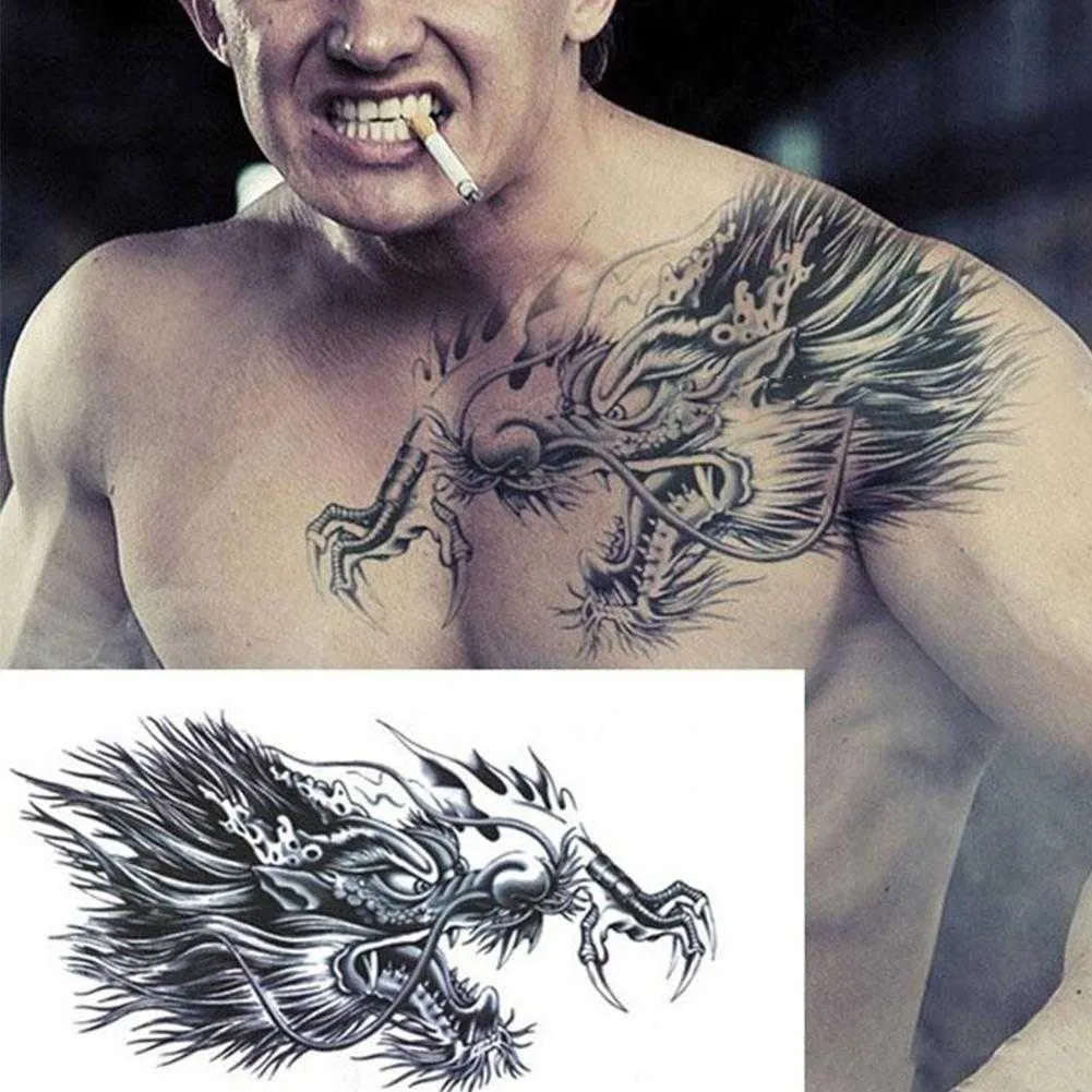 Grote Waterdichte Tijdelijke Tattoo Voor Mannen, Dragon Chest Body Tattoo  Sticker, Sexy Fake Tattoo, Bruin Patroon, 320190mm, 2024 Halloween Van 7,7  € | DHgate, image size:1001x1001