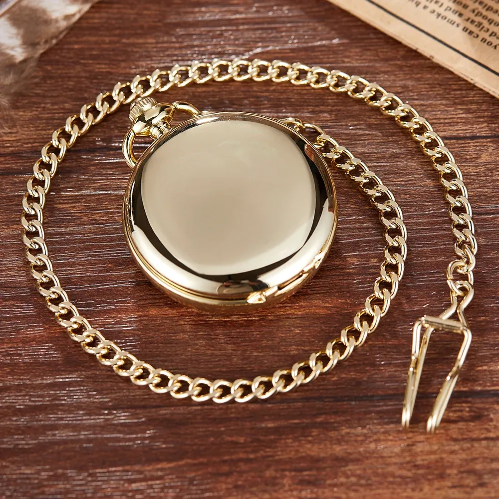 Vintage Pocket Watch Gold Men Smooth Mirror Case Luxury Skeleton Dial FOB Steampunk Clock Women Relogio Masculino