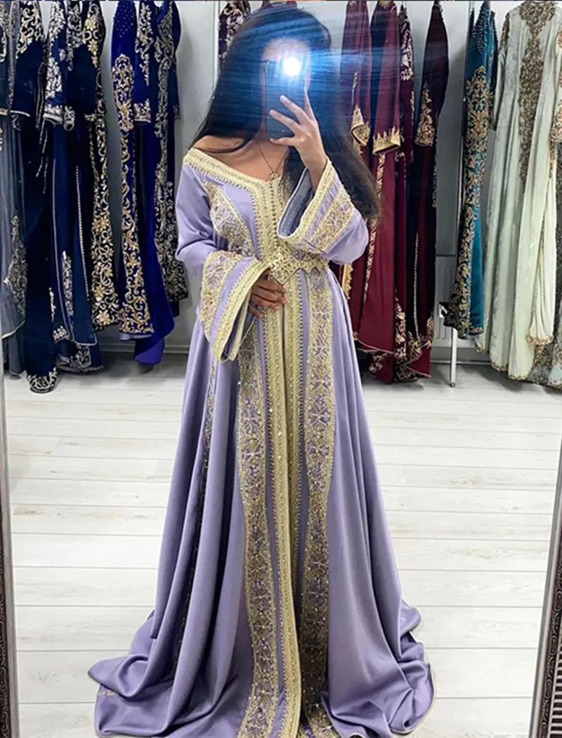 Satin Moroccan Kaftan Evening Dress with Square Neckline and 3/4 Long  Sleeves, Empire Waist, Sweep Train, Lace Appliques, Built-in Bra for Women  from Dhgate Evening Dresses - price 381.07
