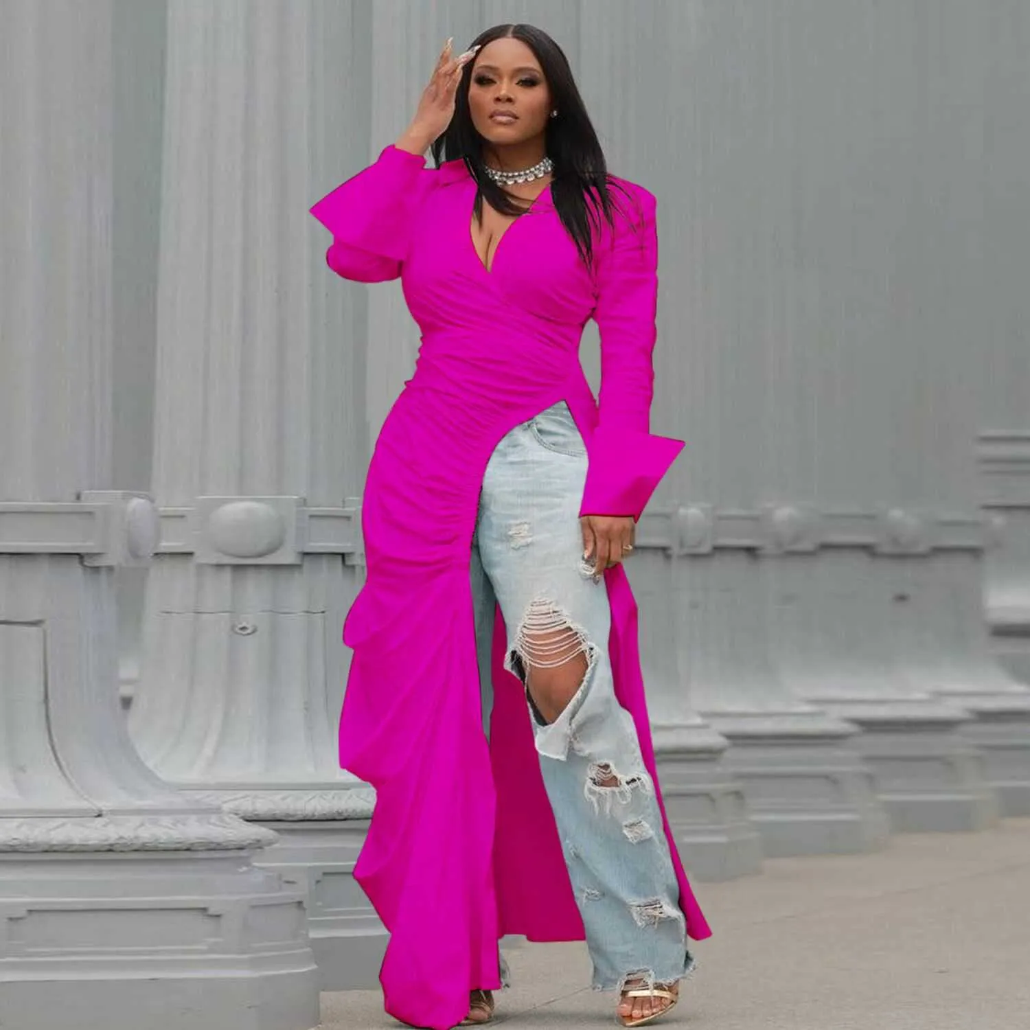 knee length dresses for ladies Red Velvet Long Sleeve Maxi Dress Small
