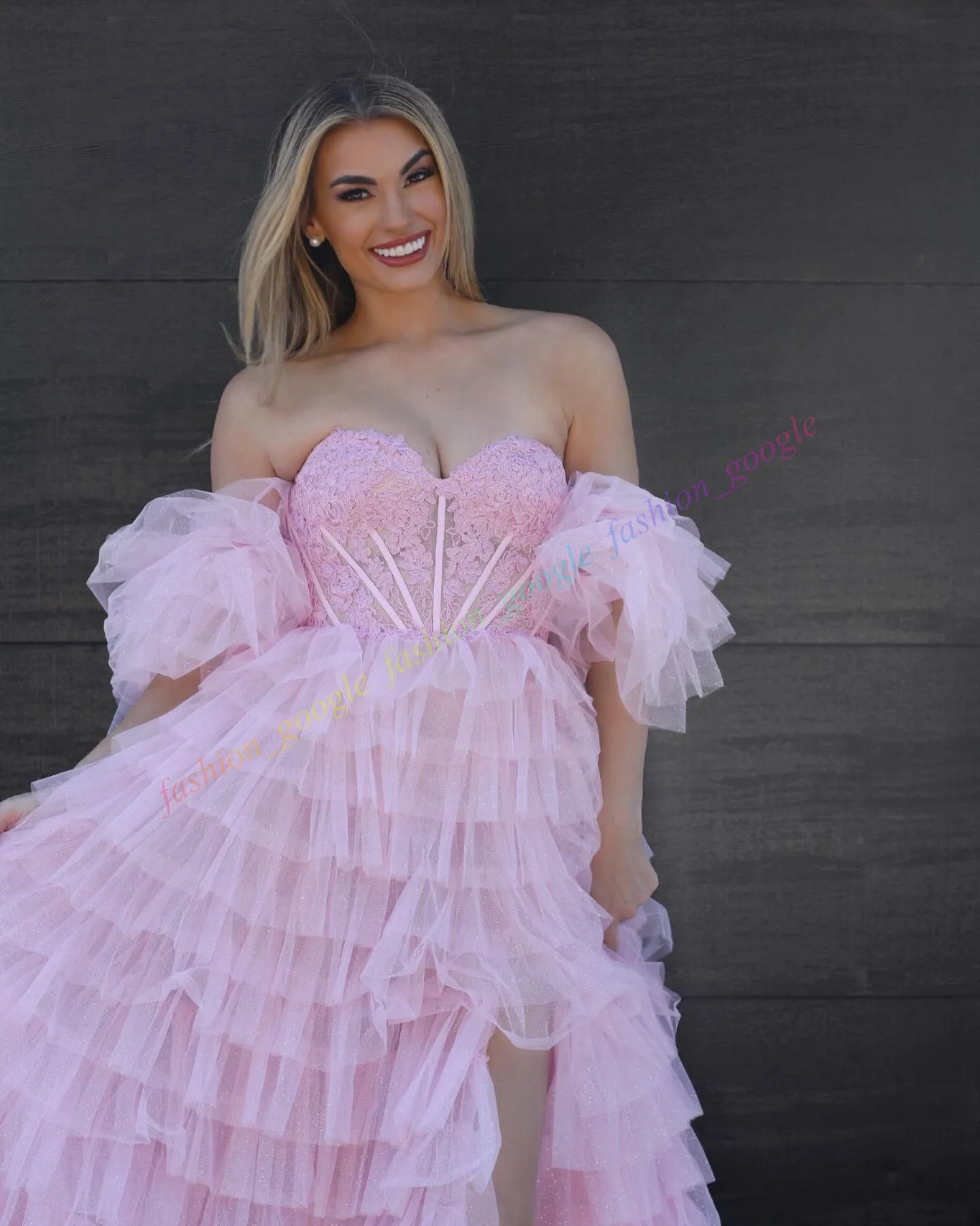 Glitter Tulle Lace Corset Pink Corset Prom Dress With Ruffle Slit Perfect  For Pageants, Weddings, And Formal Evening Parties In Pink And Red From  Fashion_google, $111.85
