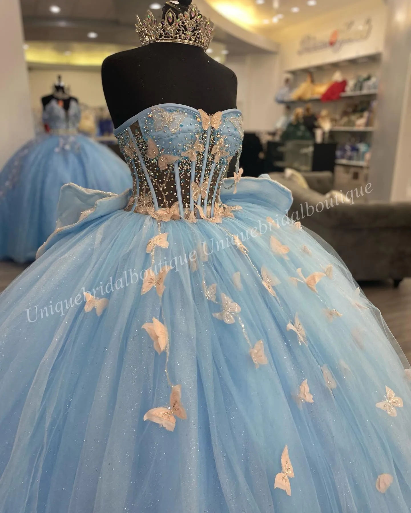 Butterfly Royal Blue Quince Dress With Gold Royal Blue With Gold