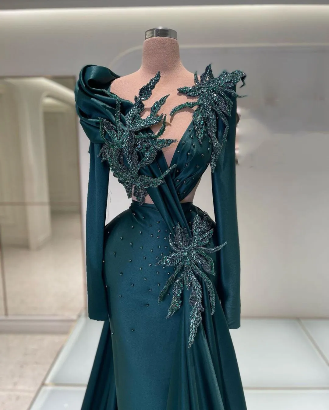 olive green long sleeve prom dress green long sleeve formal dress Emerald Green Sequin Off Shoulder Long Sleeve Customized Prom Dress-parroquiadesanalbertomagno.com
