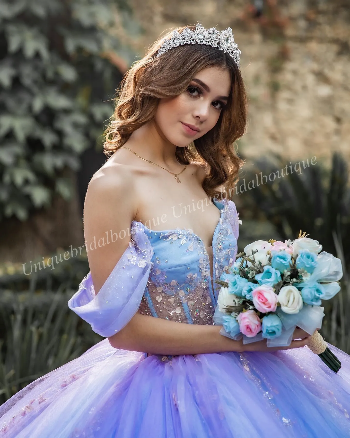Pastel-colored Sequined Ball Gn with ed Sves