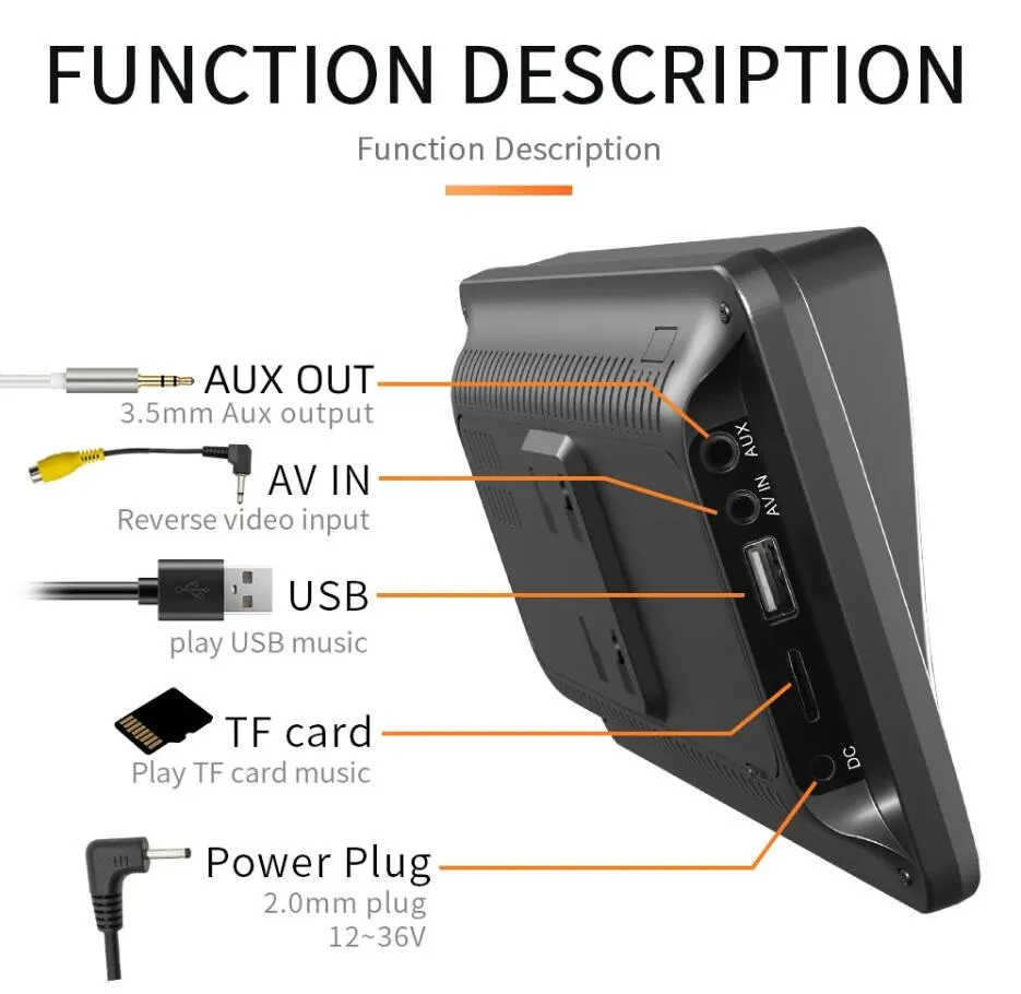 Portable 7 inch Car Radio Android Auto Wireless Carplay Car Stereo Rotated 270 Degree USB SD FM GPS Navigation Audio Universal