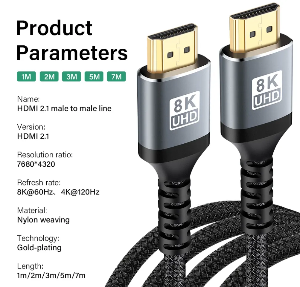 HDMI 2.1 Cable 48Gbps 8K 144Hz & 4K 60Hz High Speed With EARC ARC DTS:X ...