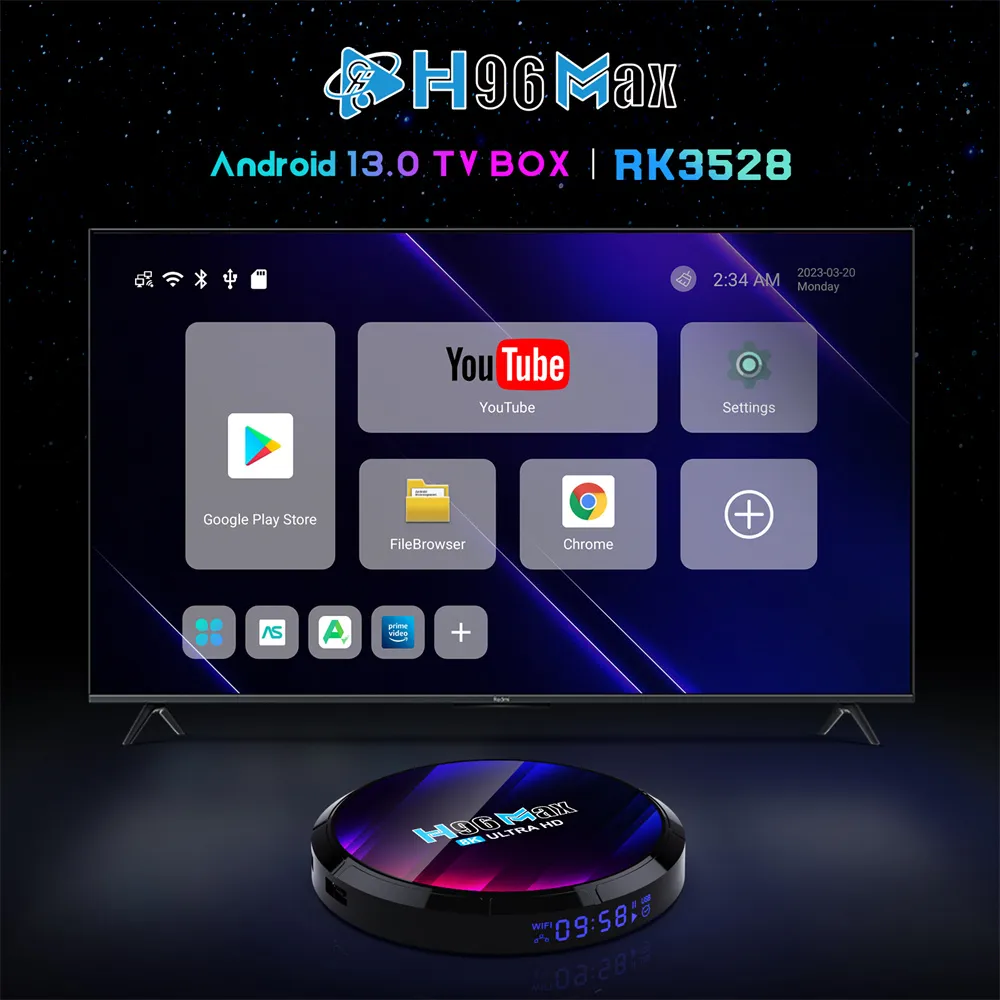 Android TV Box 13.0 4GB RAM 64GB ROM RK3528 WiFi 6 Smart TV Box RGB Light  Set Top Box BT5.0 Ultra HD 1080P 4K 8K HLG Mode HDR10+ WiFi 6 USB 3.0