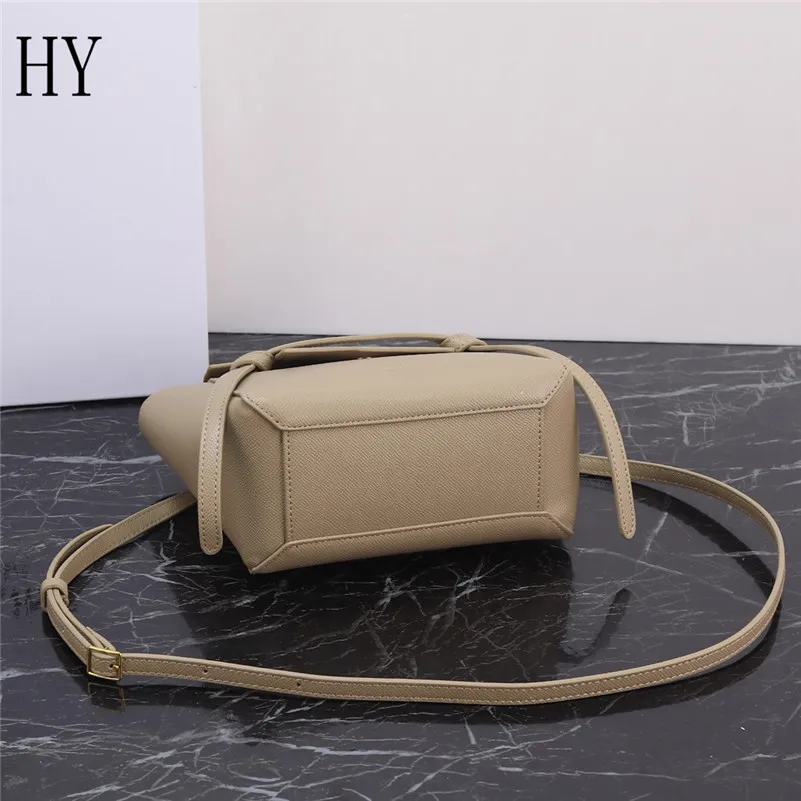 Designer Luxury Micro Belt Bag Gray Beige in Grained Calfskin Black Women Tote Handbag Shoulder bag with strap