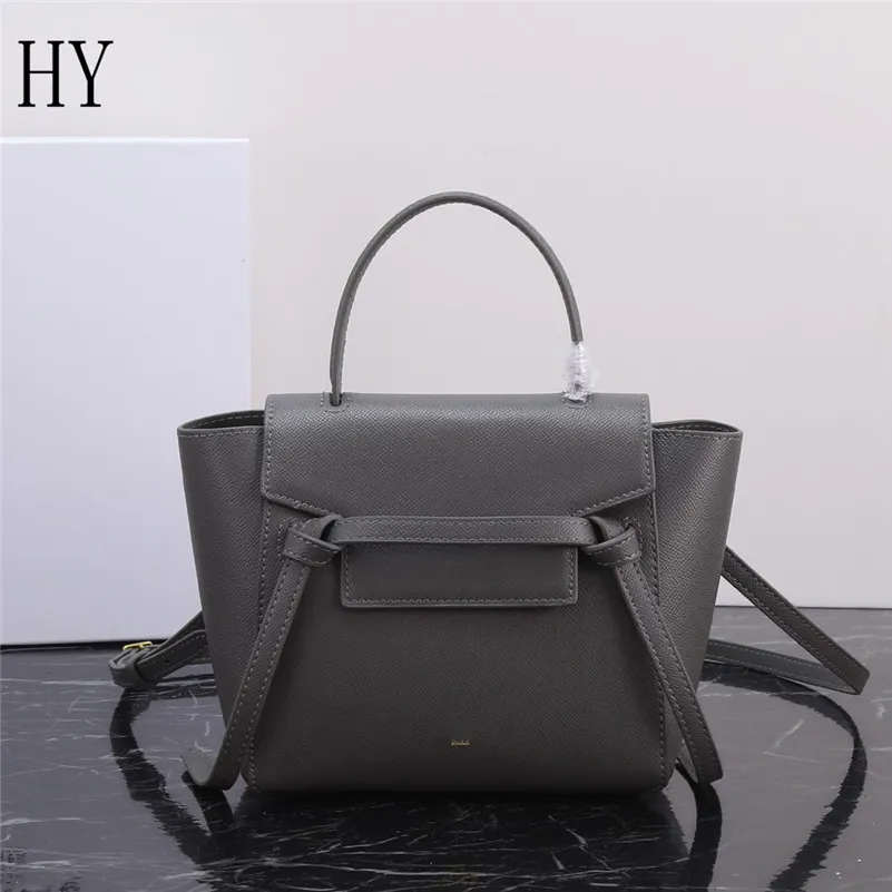 Designer Luxury Micro Belt Bag Gray Beige in Grained Calfskin Black Women Tote Handbag Shoulder bag with strap