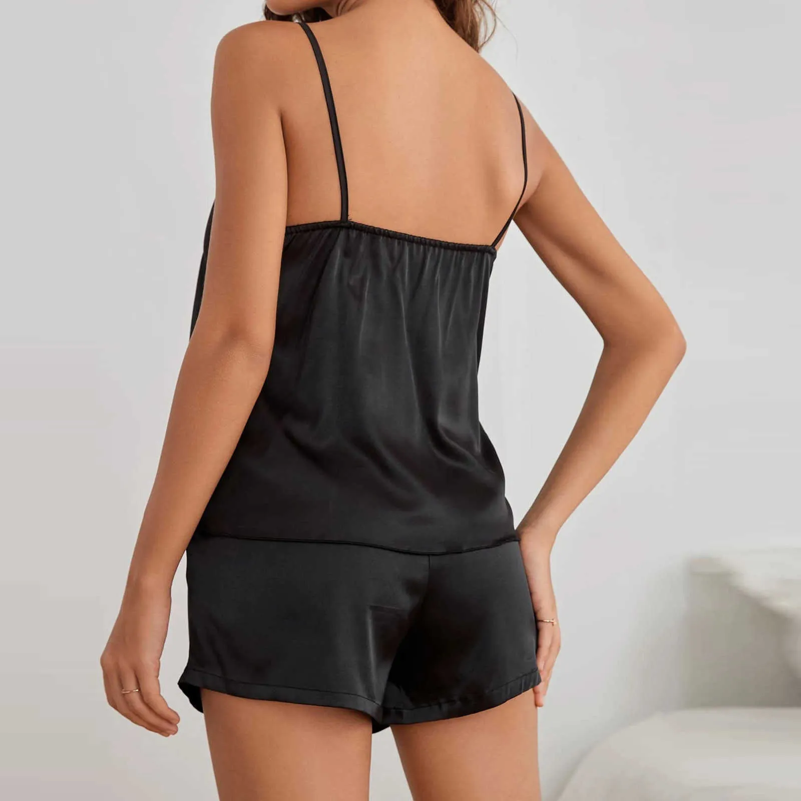 Long Satin Pajama Set Black Plus Size Womens Pjs Sexy Silk