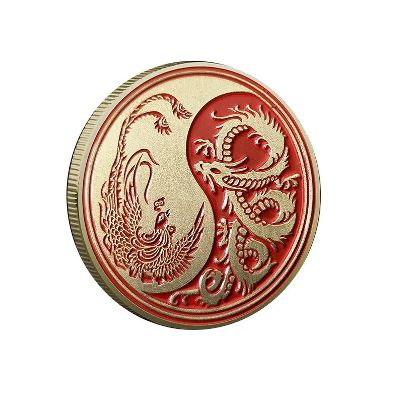 Dragon Phoenix Yin Yang Commemorative Coin With Taiji Eight