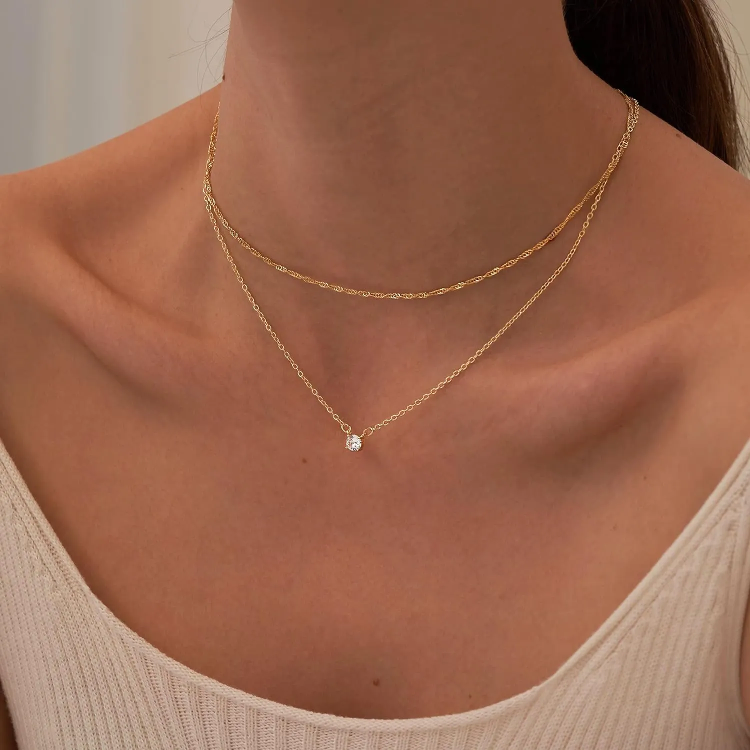 Lariat - Collana da donna in oro placcato oro 14 carati, a forma di Y, lunga non si ossida