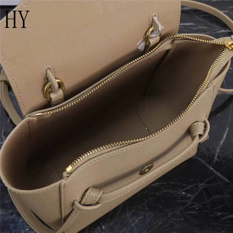 Designer Luxury Micro Belt Bag Gray Beige in Grained Calfskin Black Women Tote Handbag Shoulder bag with strap