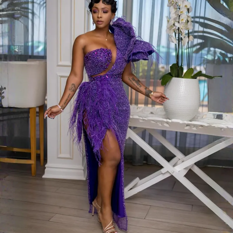 strapless open back dress Pakistani Party Dress Purple Salwar Suit in Frock Style – Nameera by Farooq main image 1
