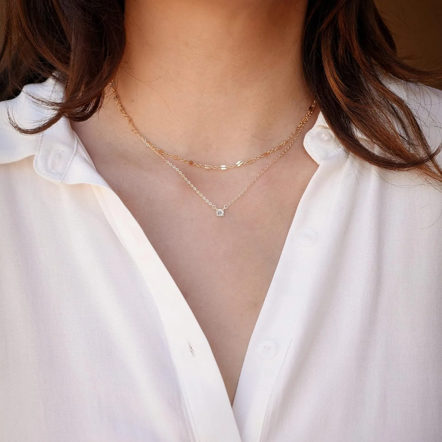 Collana a strati in oro boho: pendente a ventaglio e zircone, 16-18 - Italia