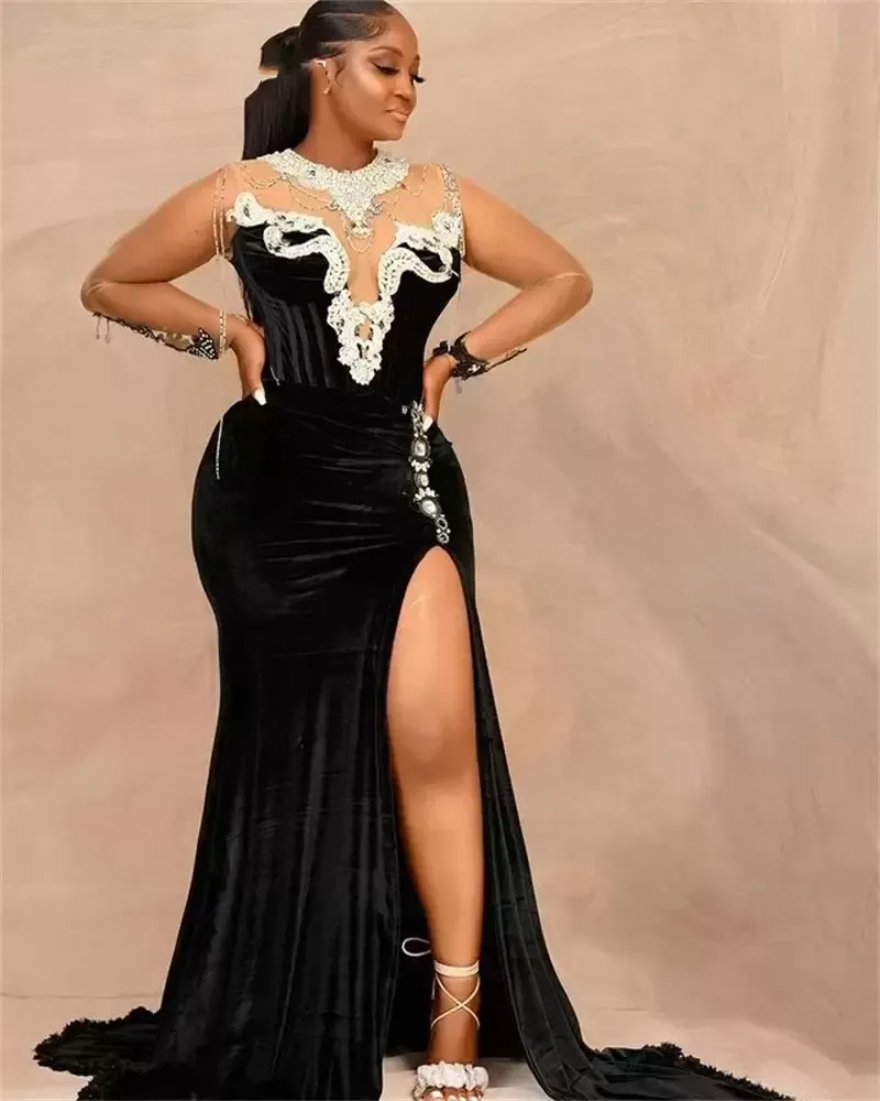 Black Velvet Mermaid Black Velvet Evening Gown With Sparkling