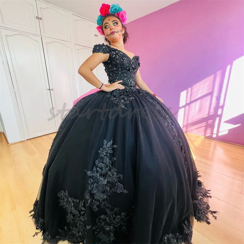 Black Quinceanera Dress Mexican Theme Ball Gown with Beaded Florals and Hot  Pink Bow Floor-Length Tulle Vestido De Xv 15 Anos from Dhgate Quinceanera  Dresses - price 174.48