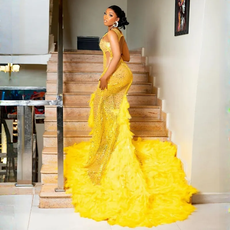 Bright Yellow Feather Mermaid Long Tulle Beaded African Glitter Evening Dress Backless Formal Gown from Dhgate Prom Dresses - price 796.65 Bright Yellow Feather Mermaid Long Tulle Beaded African Glitter Evening Dress Backless Formal Gown from Dhgate Prom Dresses - price 796.65