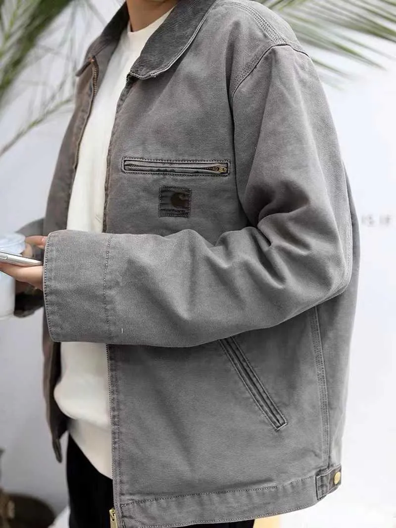2024 Designer Mens Jackets Vintage Washed Canvas Jacket Pullover Coat Lapel Neck Woolen Clothes Outwear Padded Coats Hip Long Pants Trousers From 35 11 DHgate