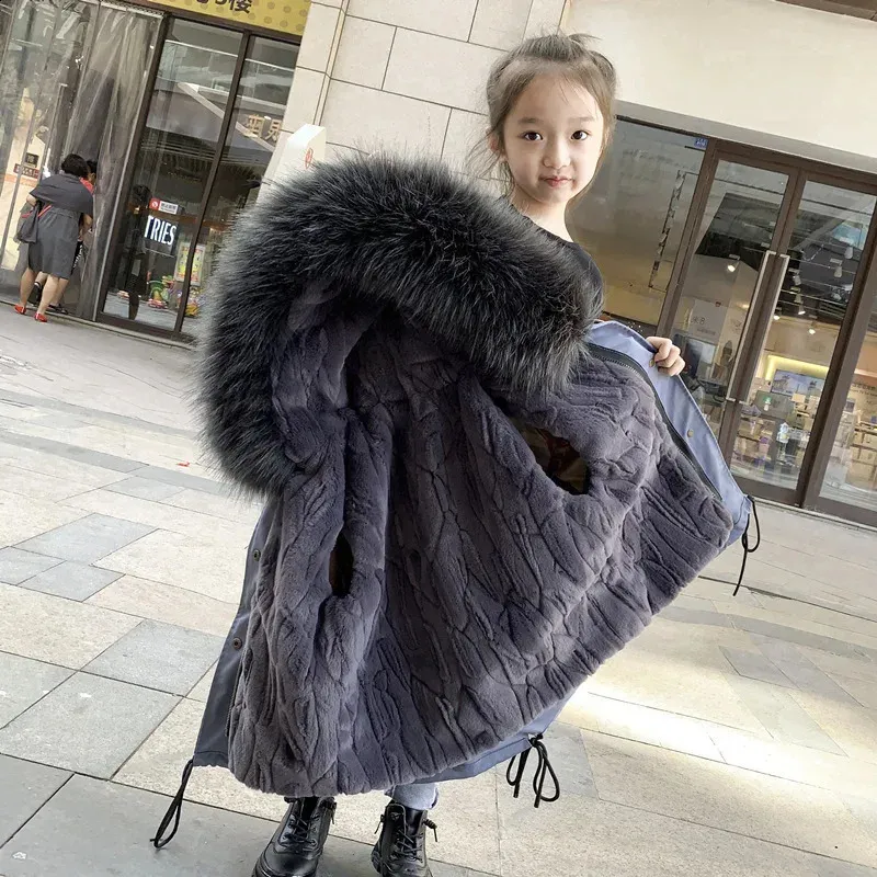 Manteau en duvet 30 degres fille hiver Parkas grand col de fourrure Plus velours fausse fourrure de lapin fille veste manteau 4 14 ans enfants
