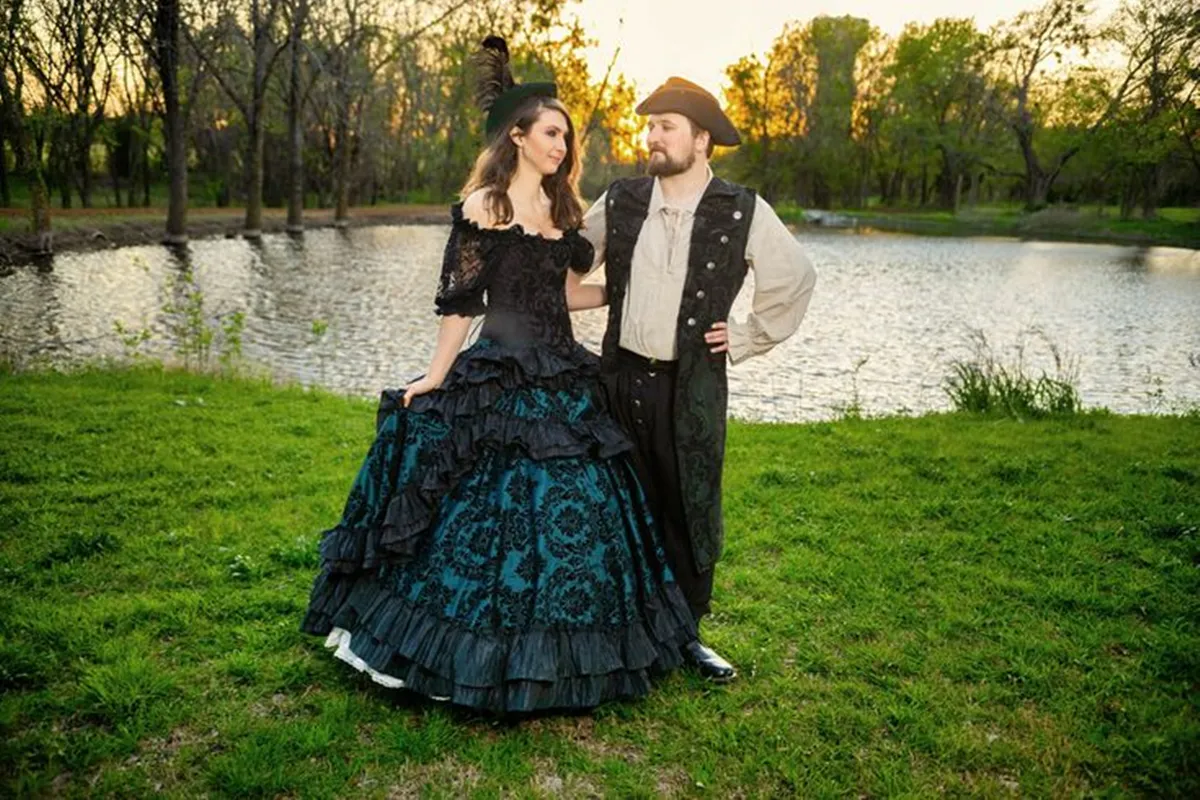 Vintage Masquerade Prom Dresses Ruffles Tiered Teal And Black Victorian  Gothic Special Occasion Gowns For Women Corset Floor Length Evening Dress