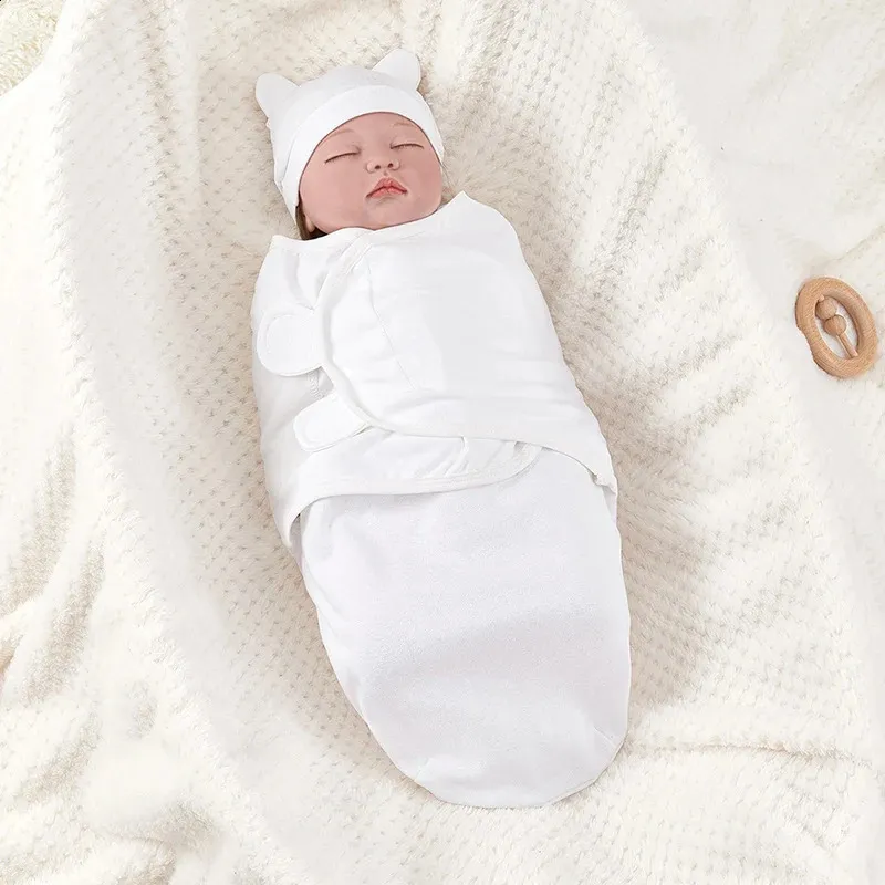 Soft Cotton Baby Swaddle Wrap with Adjustable Sleepsack Hat Anti kick Warm Blanket Set 2024
