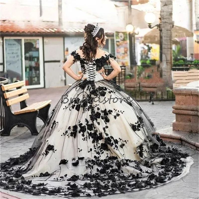 15 Años Negro Brillante Vestidos De Xv Color Negro Con Azul