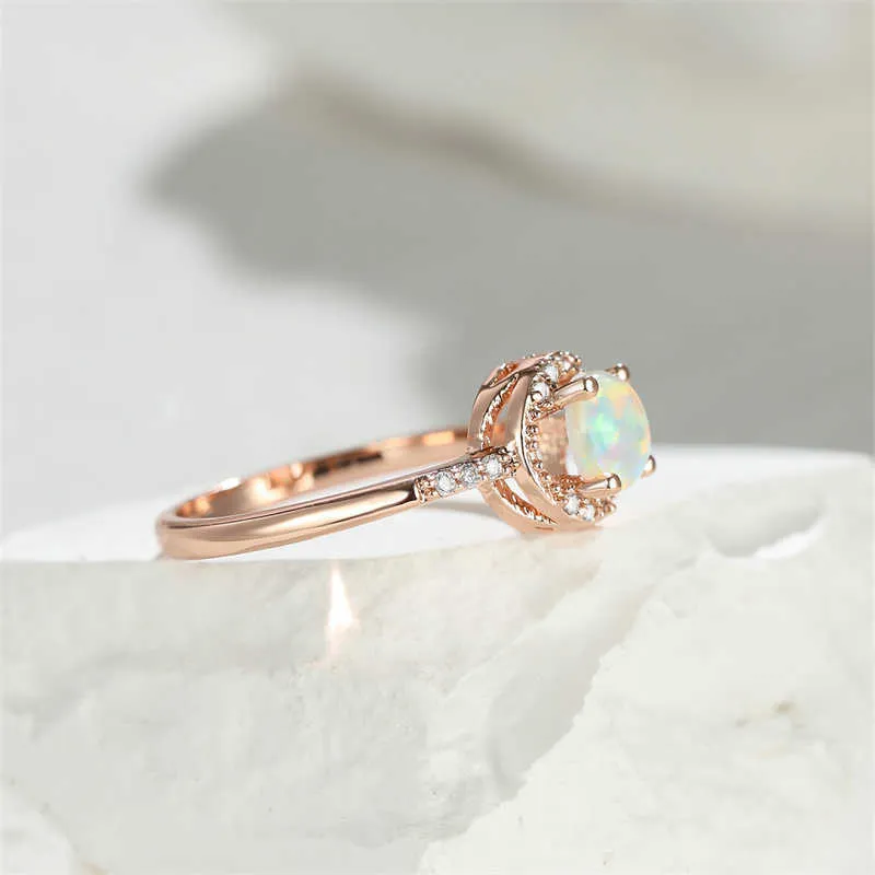Band Rings Simple Rainbow Birthstone Blue Fire Opal Rings For Women Rose Gold Color Round Ring Wedding Bands Stacking Thin Ring Jewelry AA230412